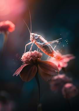Grasshopper on a Pink Flower
