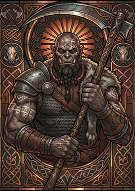 Orc Warrior in Stained Glass Style