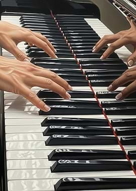 Hands Playing a Piano Duet