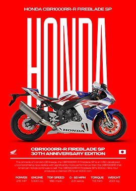 Honda CBR1000RR-R Fireblade SP 30th Anniversary Edition Motorcycle Poster