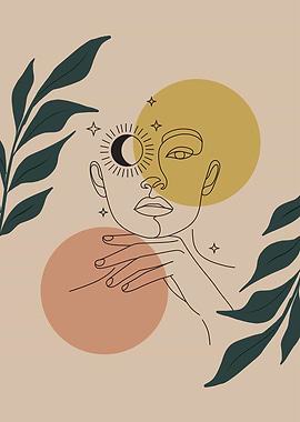 Bohemian Woman Face with Celestial Elements