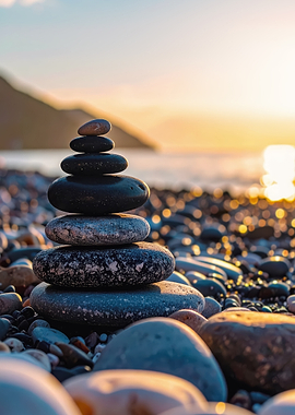 Zen Stone Stack at Sunset