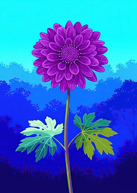 Vibrant Purple Dahlia in a Blue Forest
