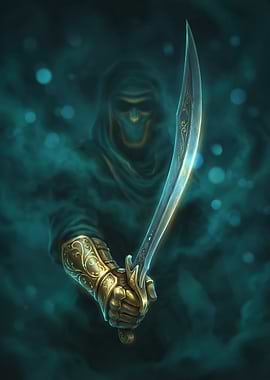 Mysterious figure with scimitar
