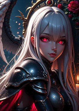 Anime Angel Warrior with Red Eyes