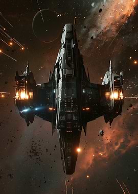 Futuristic Spaceship in Cosmic Battle