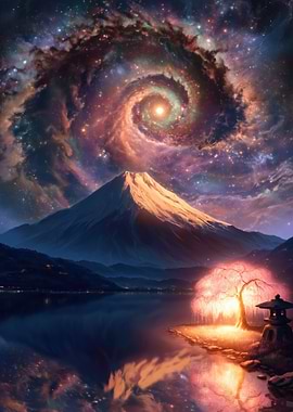 Cosmic Galaxy Over Mount Fuji