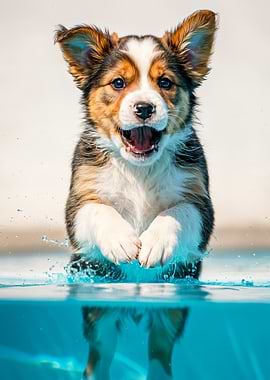 Puppy jumping into water