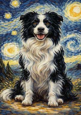 Border Collie in Starry Night Style