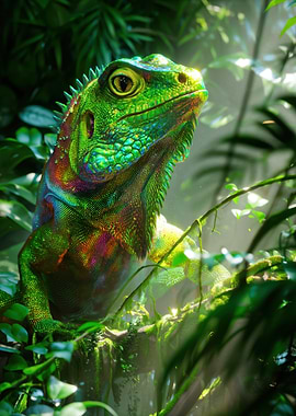 Vibrant Chameleon in Lush Jungle