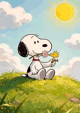Snoopy and Woodstock with a Flower