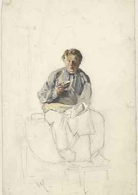 Boy Drinking from a Bowl