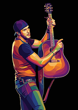 Colorful Pop Art of Luke Bryan with Guitar