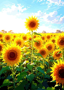 Sunflower Field Under a Sunny Sky