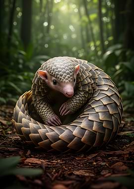 Pangolin Curled in Forest