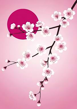 Cherry Blossoms with Pink Sun