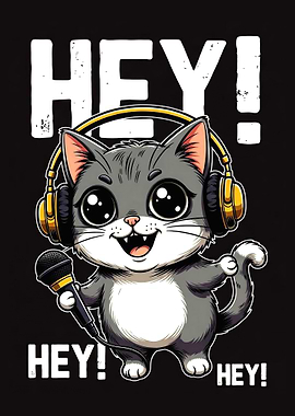 Cute Cat with Headphones and Microphone
