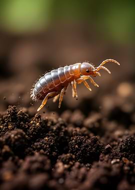 Close-up of a springtail in soil