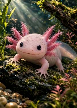 Cute Axolotl in Underwater Environment