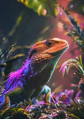 Lizard in Colorful Jungle