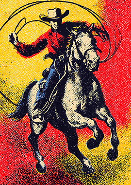 Cowboy riding horse pop art