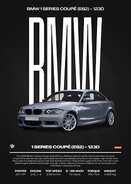 BMW 1 Series Coupe E82 123D Car Poster