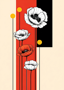 Poppies with Geometric Background