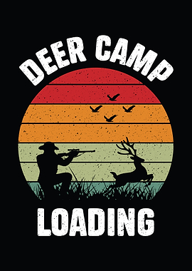 Retro hunting wall art - 'Deer Camp Loading' distressed cabin poster for hunters