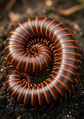 Giant Millipede Curled on Soil