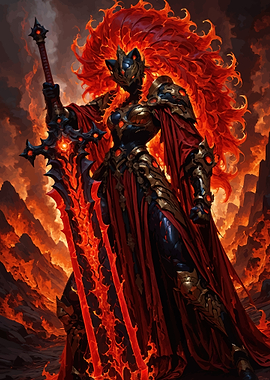 Fiery Warrior with Glowing Sword