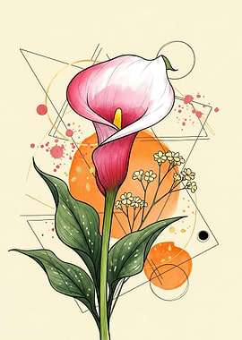 Pink Calla Lily with Geometric Accents