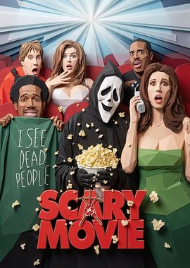 Scary Movie Poster with Paper Art Characters