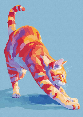 Colorful Cat Stretching