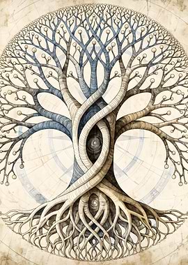 Intertwined Tree of Life — Intricate Linework Botanical Mandala
