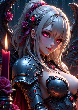Anime Angel Warrior with Roses