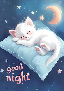 Cute kitten sleeping under the moon