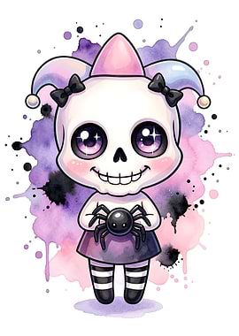 Cute Skeleton Holding a Spider