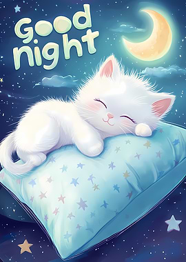 Cute Kitten Sleeping Under the Moon