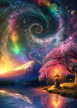 Cosmic Cherry Blossom Landscape