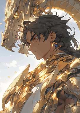 Man and Dragon in Golden Armor