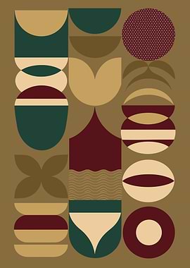 Retro Abstract Geometric Shapes Composition
