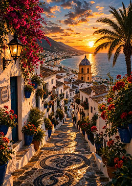 Charming Mediterranean Street at Sunset