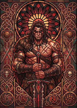 Viking Warrior Stained Glass