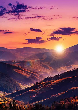 Sunset Over Mountain Valley