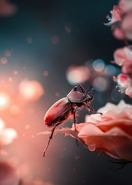 Rhinoceros Beetle on Pink Rose