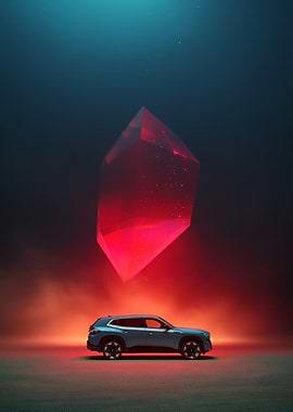 Futuristic Car Under Red Crystal