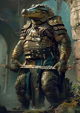 Armored Alligator Warrior with Swords