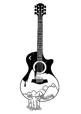 Guitar with Landscape and Night Sky