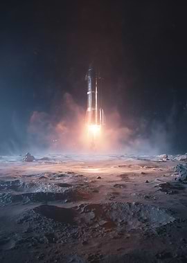 Rocket Launch on Lunar Surface