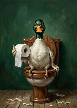 Duck on Toilet with Toilet Paper